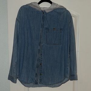 Forever 21 Blue Denim Shirt with Grey Hood